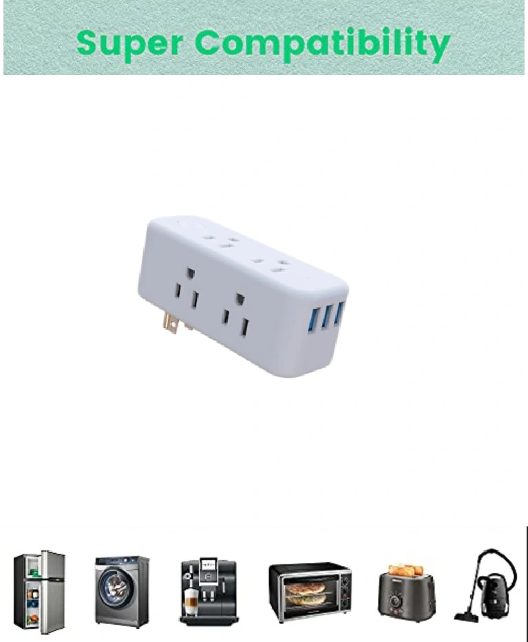 6 Nós de saída do protector contra sobretensão a régua de energia com 3 portas USB