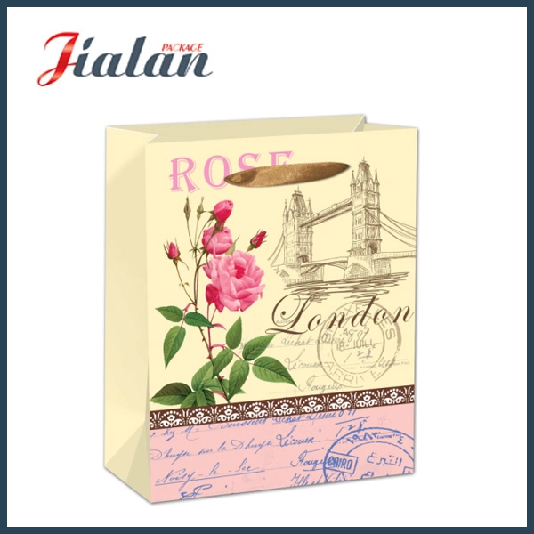 Customize Retro Flowers Printed Shopping Carrier Gift Paper Bag