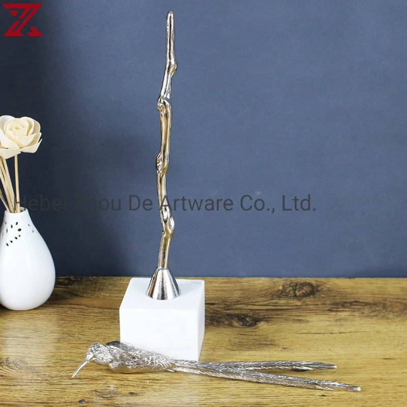 New Design Silver Metal with Marble Base Decoration Bird Shape Home Furnishings Living Room Home Ornament