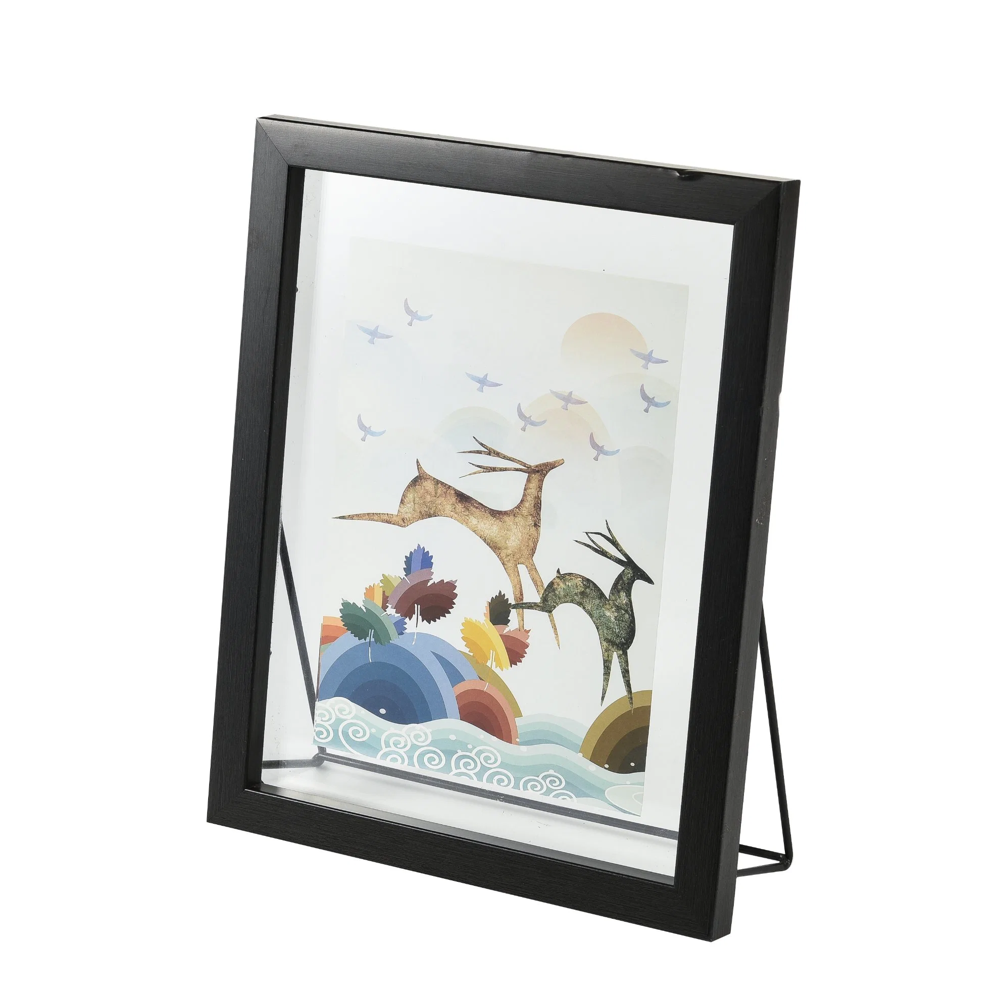 Double Side Photo with Metal Stand Wood Photo Frame Glass Pad