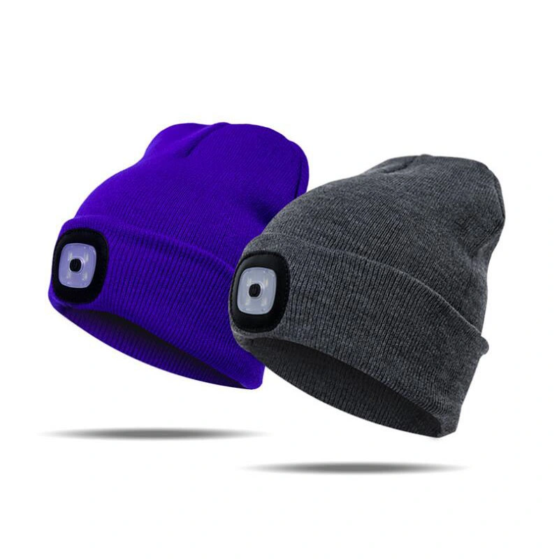 USB Rechargeable 100% Acrylic LED Winter Beanie Hat with Light