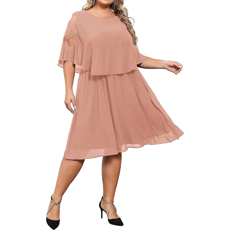 Plus Size Casual Cold Shoulder Loose Chiffon Elegant Wedding Guest Purple Church Party Dresses for Women Mother of The Bride