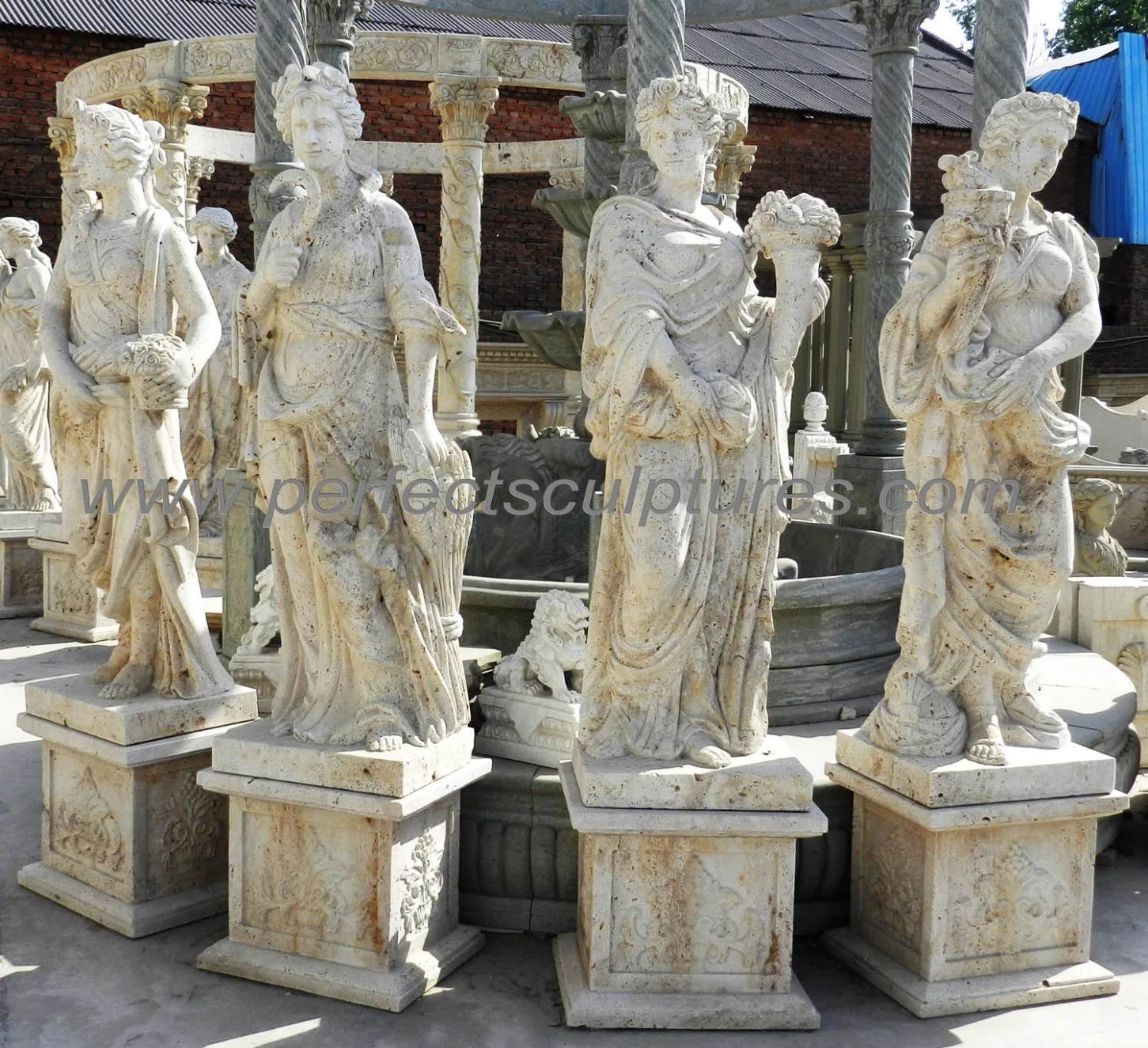 Antique Finish Garden Carved Stone Marble Carving Four Season Sculpture (SY-X1902)