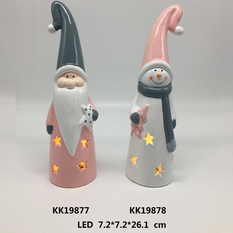 Ceramic Handpainted Santa Clause Assortment with Long Hat Lighting Ornament for Home and Party Decoration