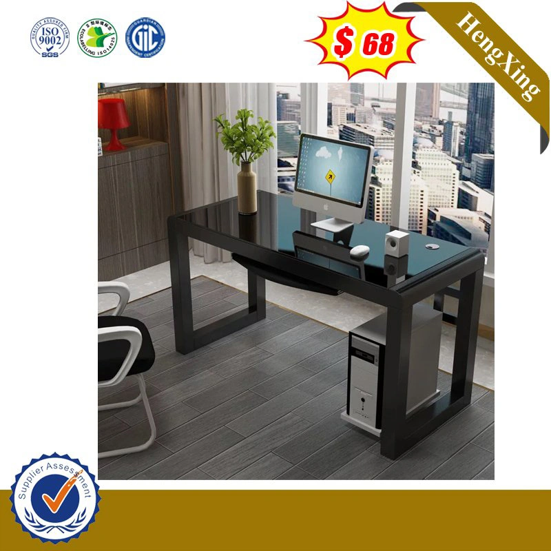 Black Glass Top Writing Metal Legs Computer Laptop Desk