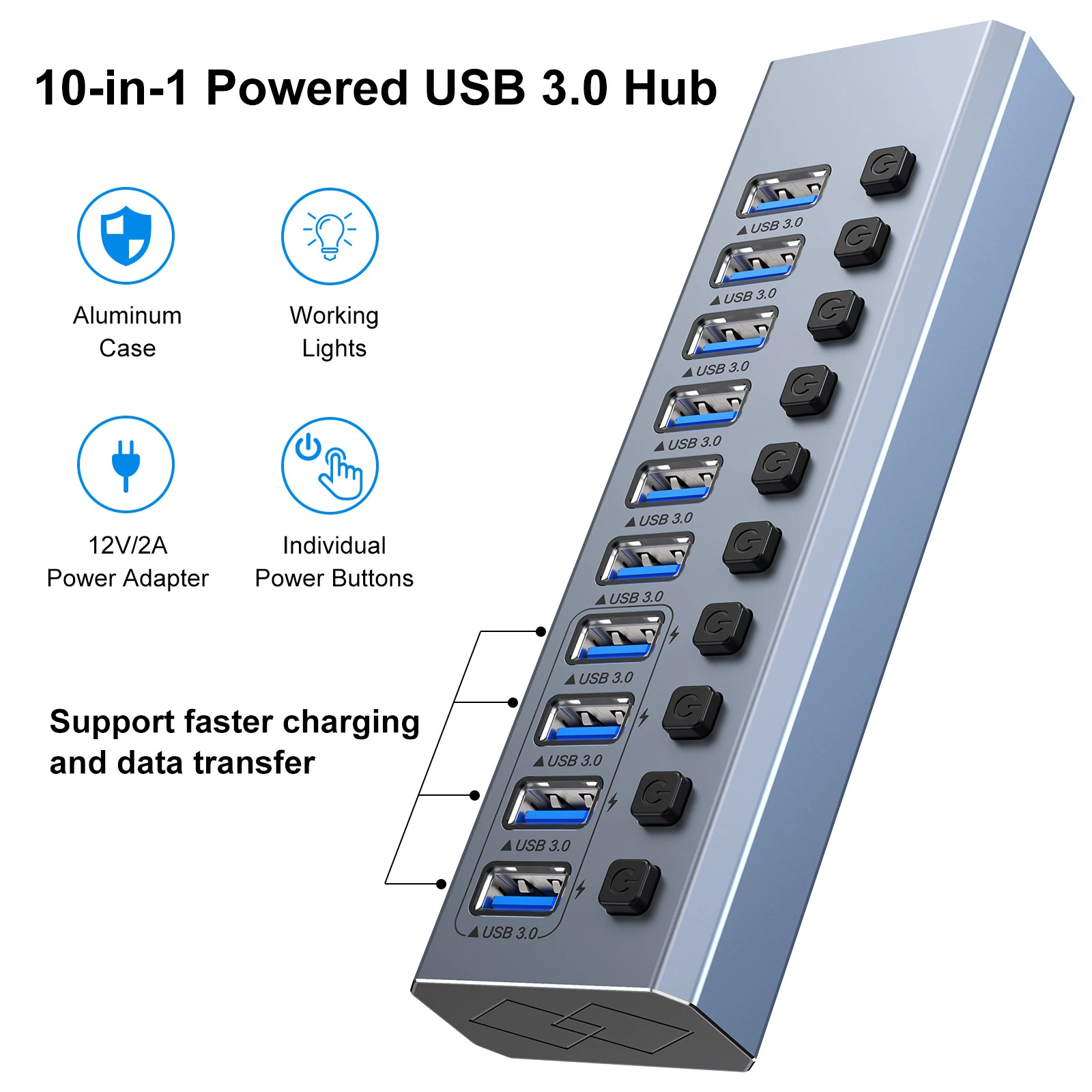 USB3.0 Docking Hub Multifunctional 10 in 1 Splitter Independent Switch Large Current