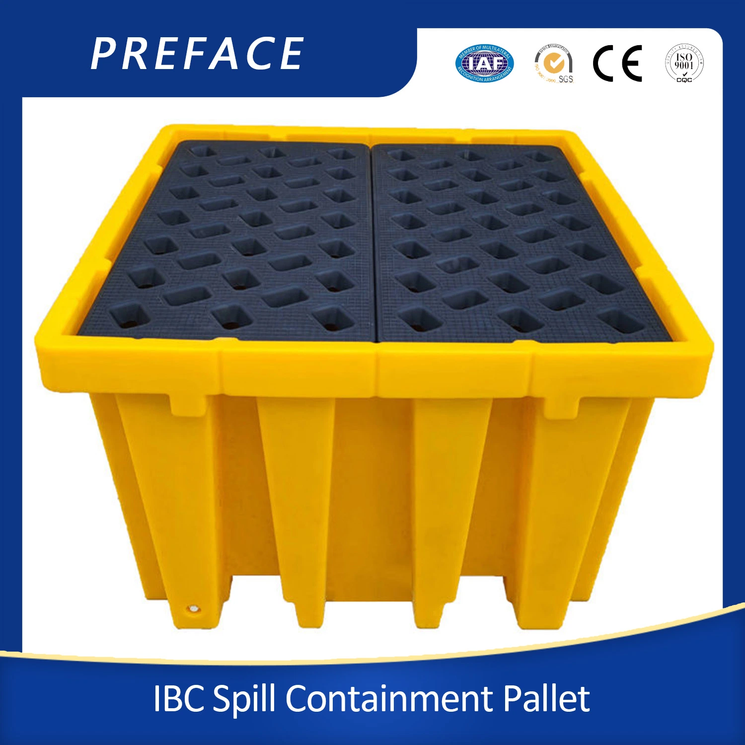 2200X1300X500mm 298gal IBC Removable Economical 100% Polyethylene Poly Two Double IBC Bund Spill Containment Pallet with Drain