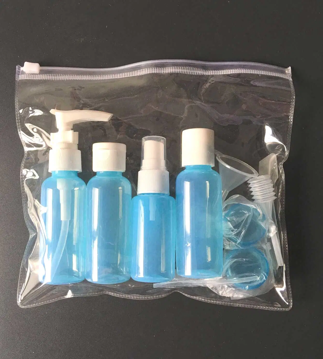 Hot Pet Sell Plastic Travel Kit/Travel Cosmetic Bottle Set with PVC Bag