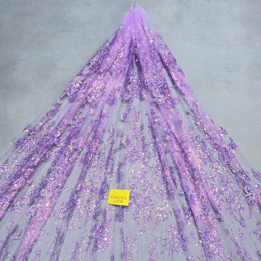 Elegant Purple Diamond Shine Embellished Glitter Dress Fabric