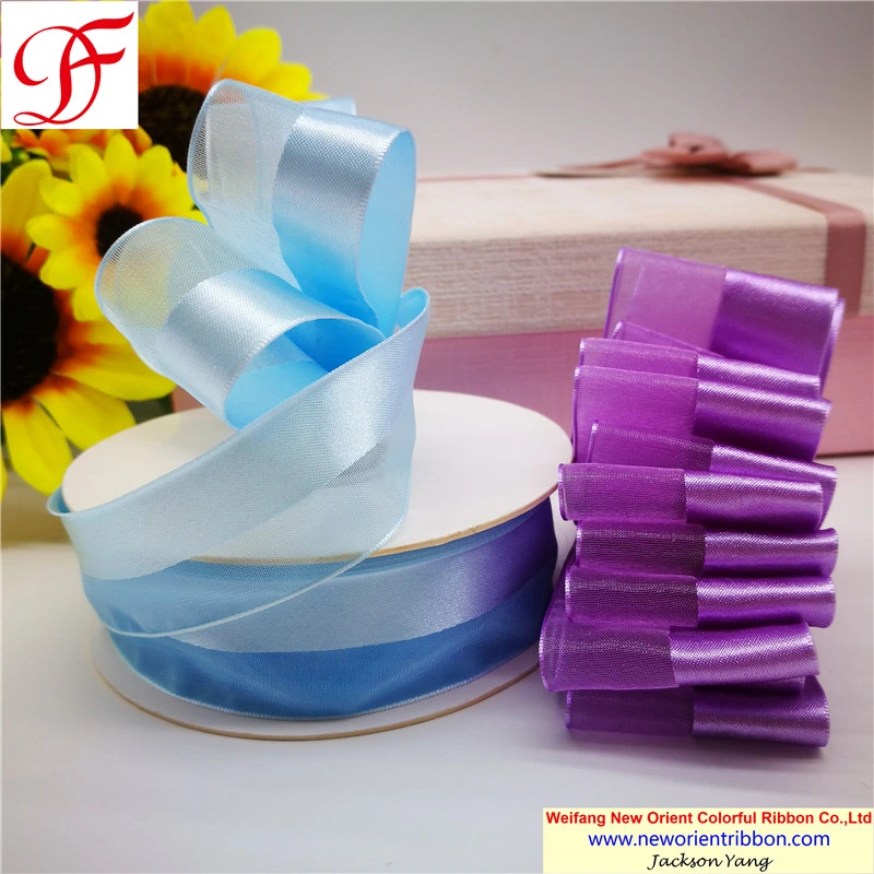 Factory Wholesale/Supplier OEM Customized Half Satin+ Half Organza Ribbon for Bows/Decoration/Xmas