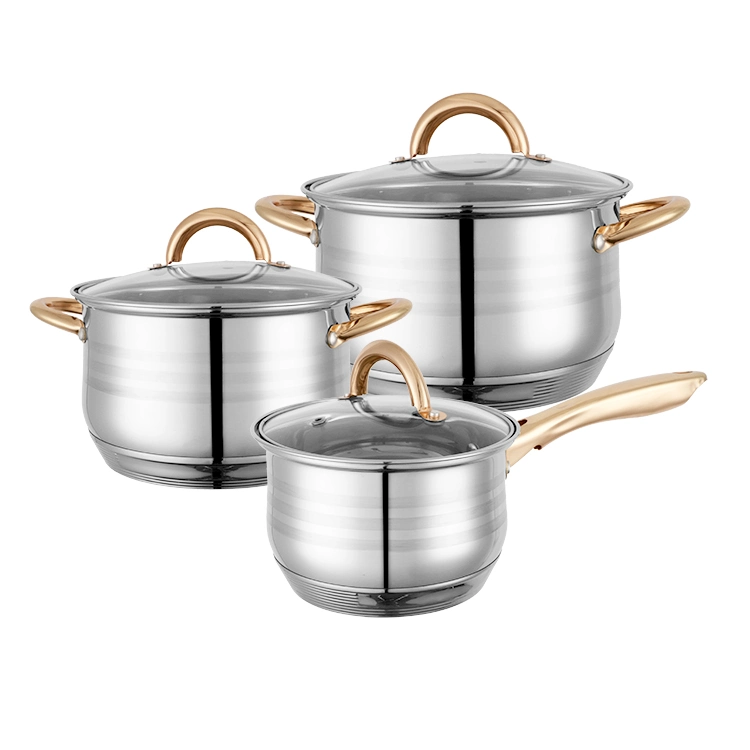 Juego de utensilios de cocina de 6 piezas para inducción de acero inoxidable, multicelda, resistente al horno, plata