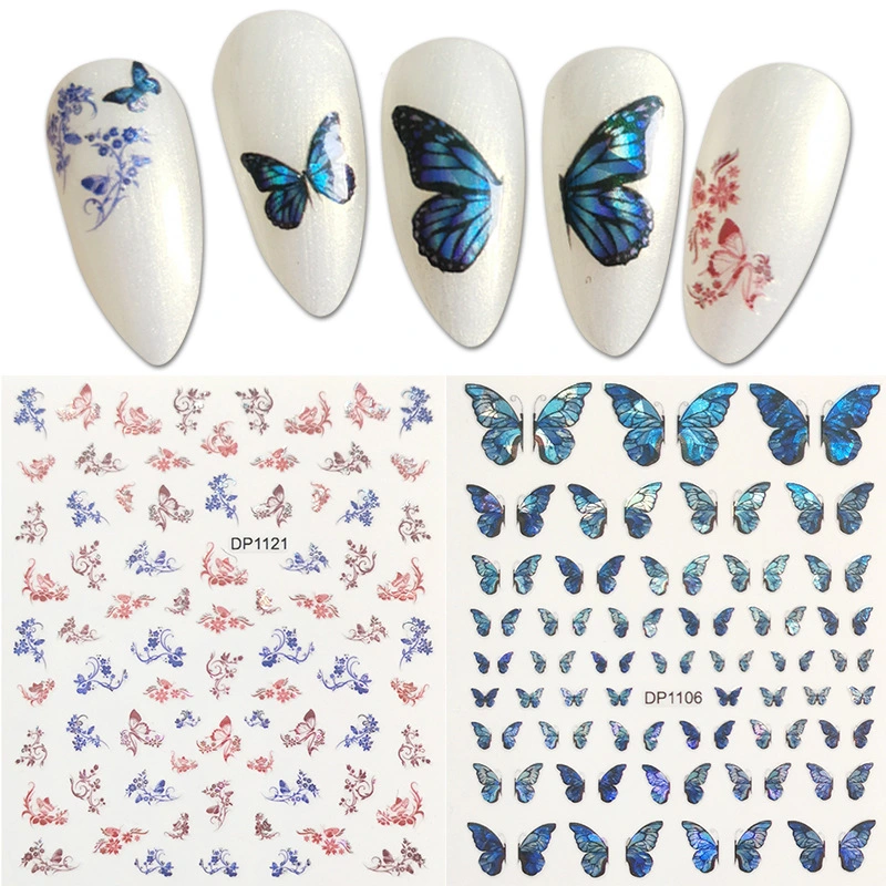 Manicura Nail Art Mayoreo Colorful Laser Butterfly and Flower Nail Pegatinas