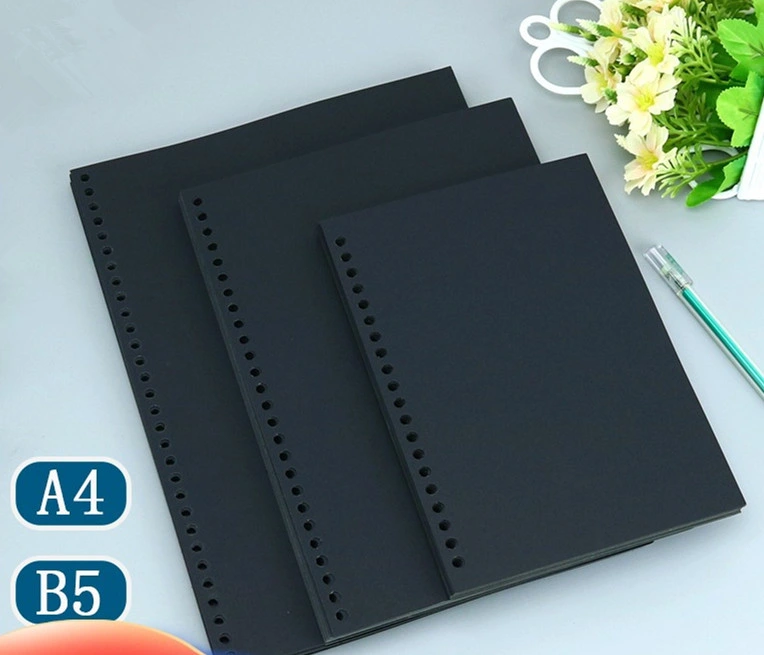 A4 cubiertas de papel duro Kraft negro Cuadernos de dibujo de hojas sueltas espiral