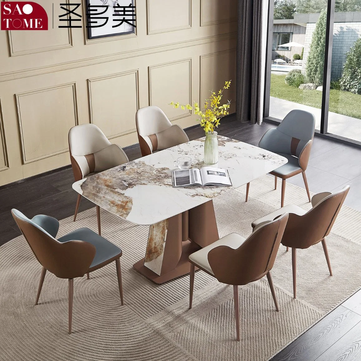 Italian Minimalist Slate Dining Table and Chair Set