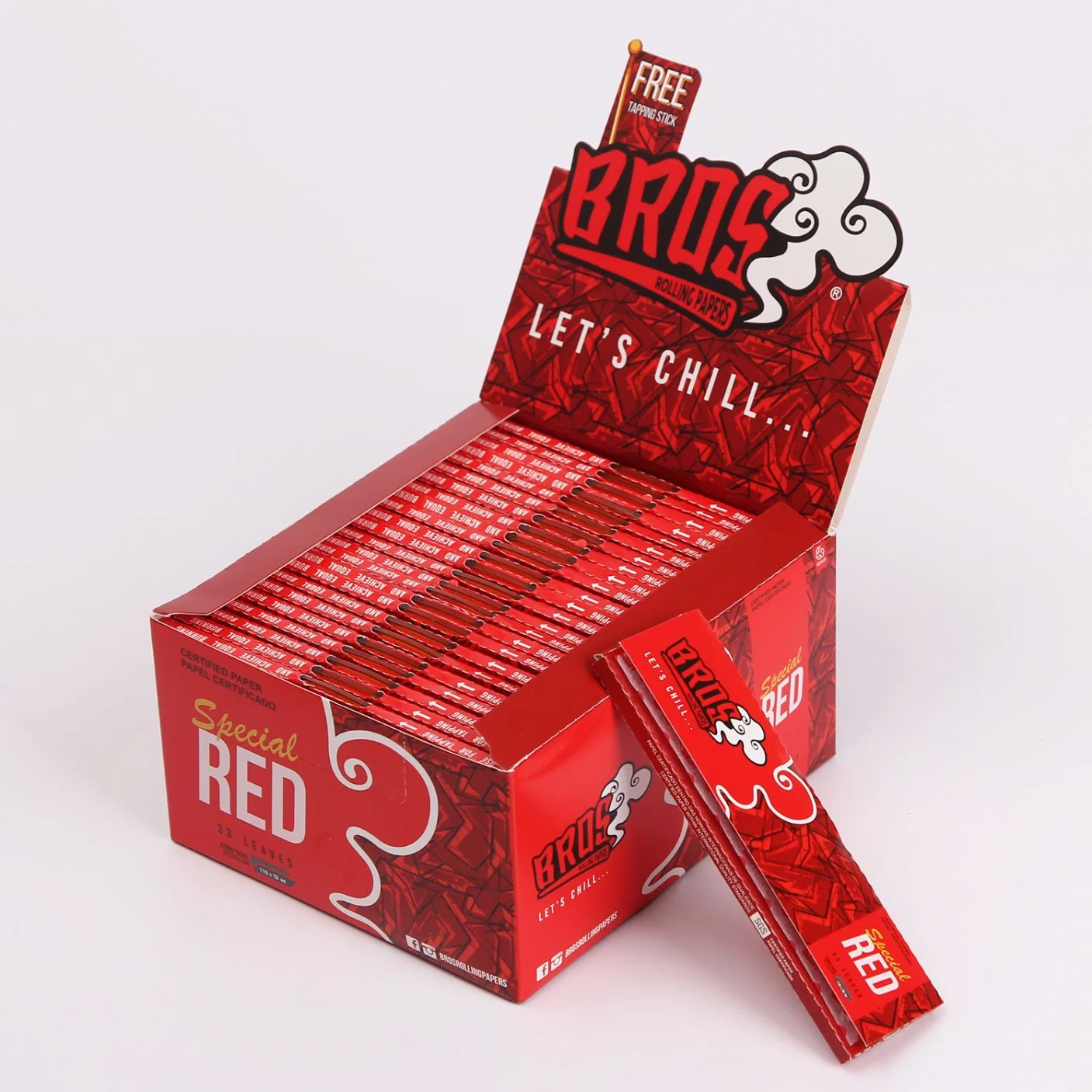 Bros Rolling Papers Red Packaging 33 Leaves with Good Package Design with Booklet Fro Smoking