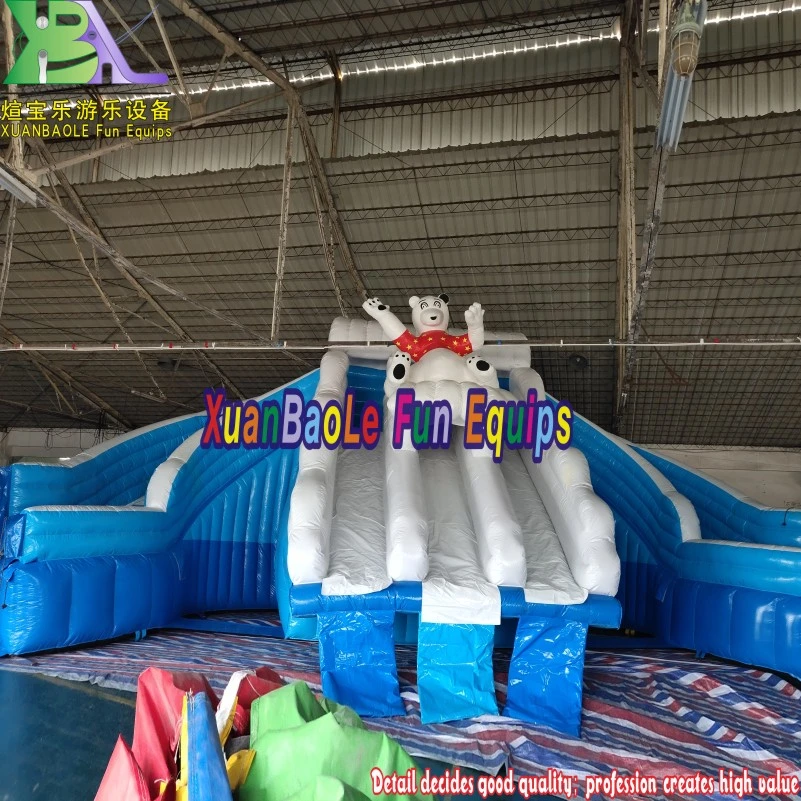 Inflable gigante personalizada Parque Acuático con piscina, el oso de hielo y nieve tema mundial de la diapositiva Hinchables Parque Piscina