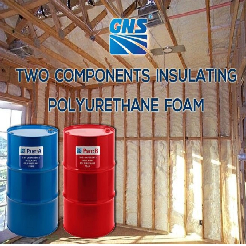 GNS dos componentes Poliol MDI líquido materia prima Poliuretano químico Espuma de poliuretano para aislamiento de la pared del techo