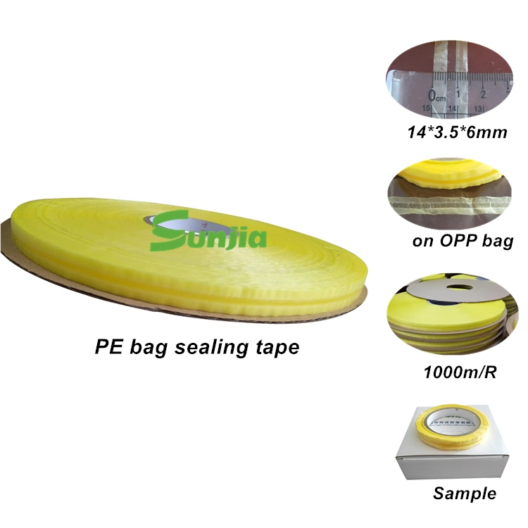 14mm Center Glue Re-Sealable PE Self-Sticky Packing Tape, Double Sided Tape with Yellow Film