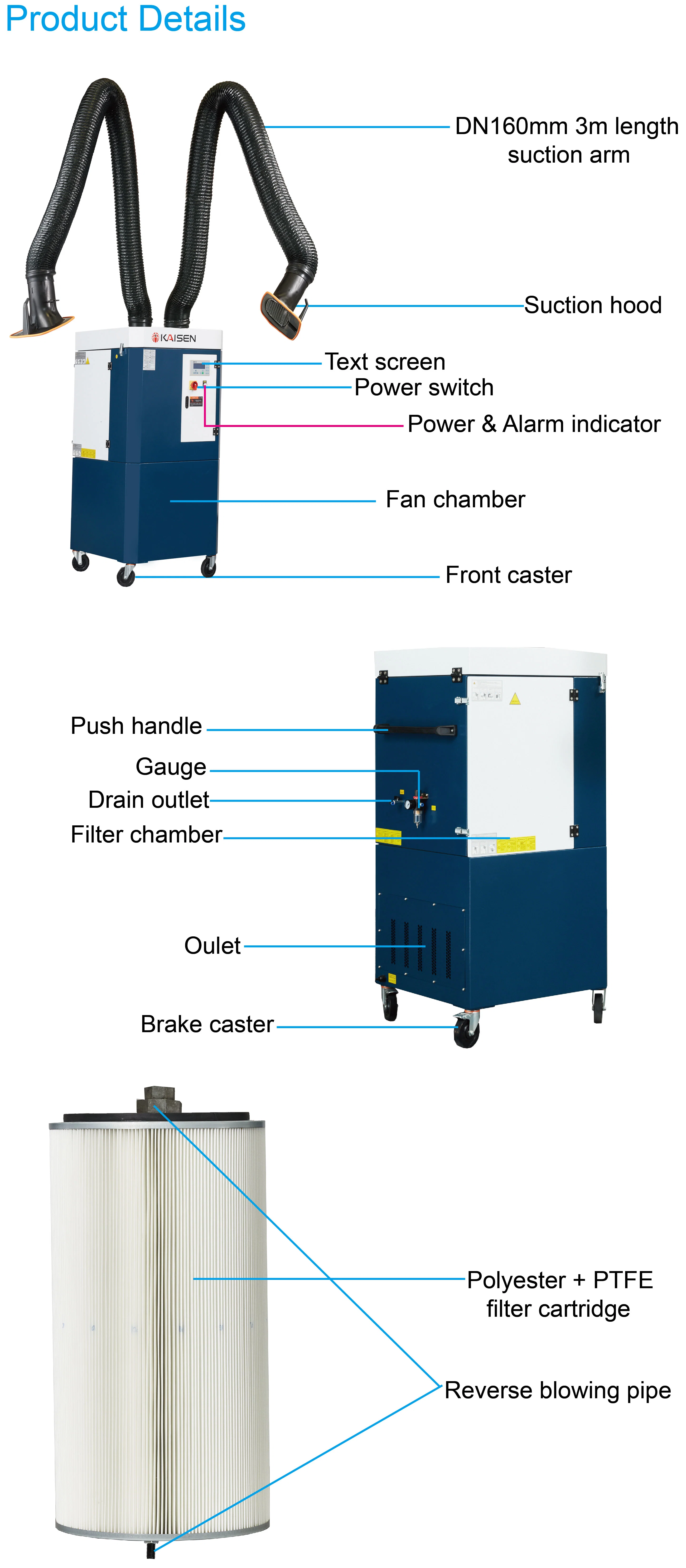 High Quality Portable Welding Fume Purifier Dust Collector with Ce Certificate Ksz-3.0d