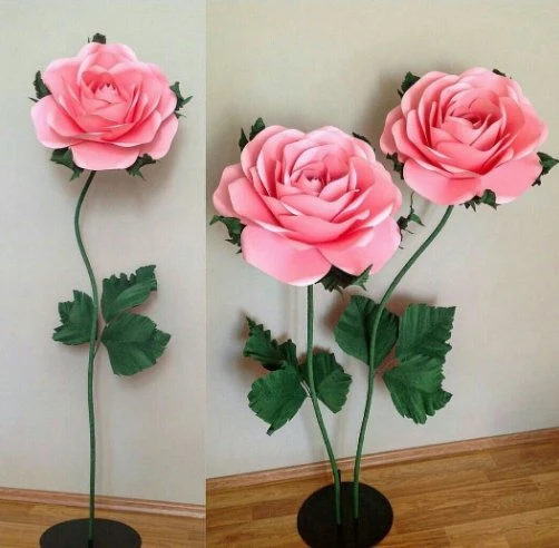 Handmade Crepe Paper Flower for Valentine's Day with Metal Stem