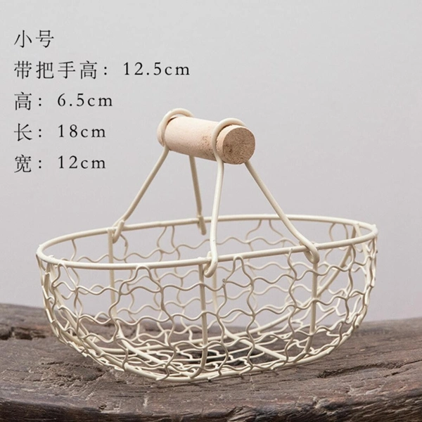 Metal Wire Egg Basket with Wooden Handle for Bread Snack Vegetable