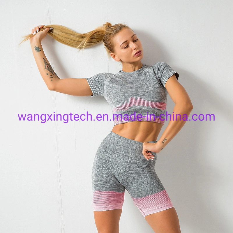 Wholesale/Supplier Seamless Yoga Wear Sports Suit Female Running Fitness Wear Tight Short Sleeve Top High Waist Hip Lift Yoga Pants