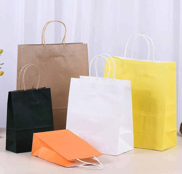 White and Brown Printing Kraft Paper Tote Bags Shopping Packaging Gift Fashion Bags Takeaway Twist Handle Kraft Paper Bag