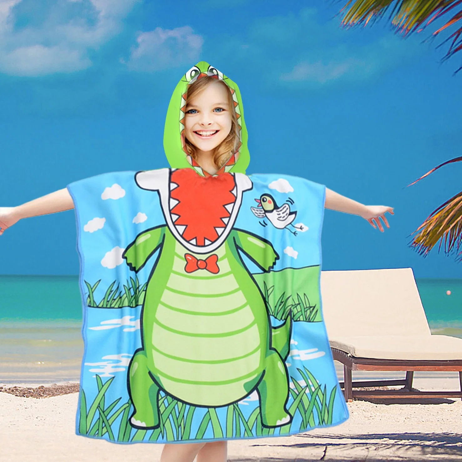 Los niños de microfibra de alta calidad de impresión de dibujos animados de toalla de playa Playa de los niños Poncho Poncho con Capucha de diseño personalizado de toalla Toalla de playa