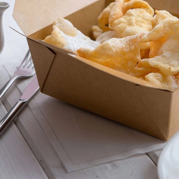 Caixa De Papel De Alimento Disposable Take Away Food Tray Paper Bag Kraft Food Packaging Paper Salad Bowl Lunch Box