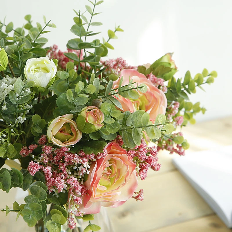 Flores artificiales flores de seda Leaf Hydrangea boda ramo de novia decoración floral