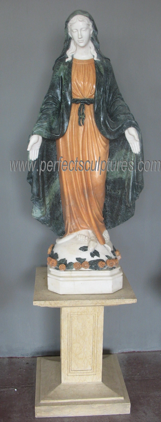 Religious Sculpture Life Size White Marble Sacred Heart Jesus Christ Statue with Cross (SY-X1105)