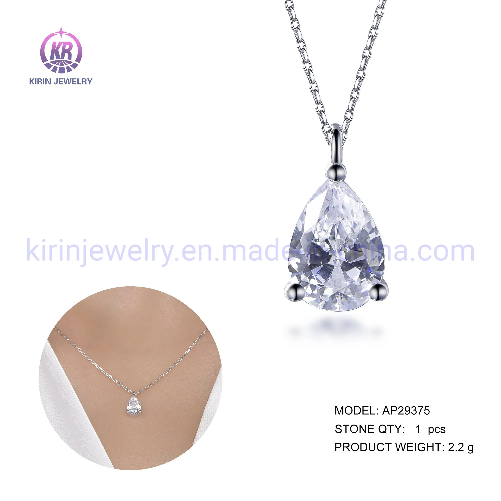 Pear CZ Rhinestone Silver Chain Lab Diamond Pendant 925 Silver Custom Hip Hop Moissanite Diamond Pendant