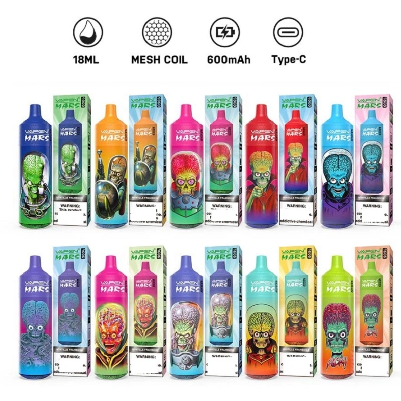 Factory Wholesale/Supplier Tornado 9000 Puffs Disposable/Chargeable Vape Pen 0% 2% 5% Flashing RGB Huge Vapor 9K Vapen Mars 850mAh Type-C Rechargeable Disposable/Chargeable Mini vape