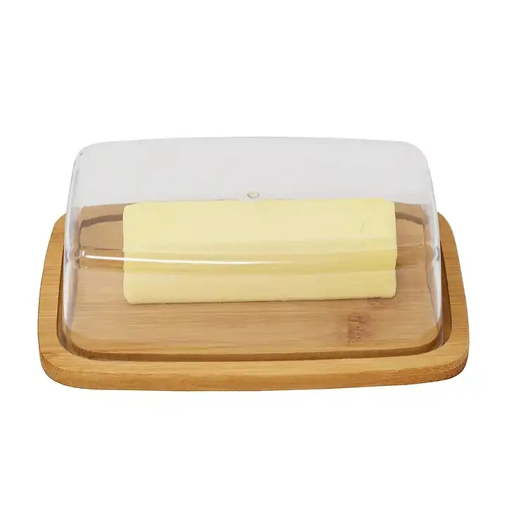 High Borosilicate Glass Butter Dish Box Glass Food Container with Bamboo Lid