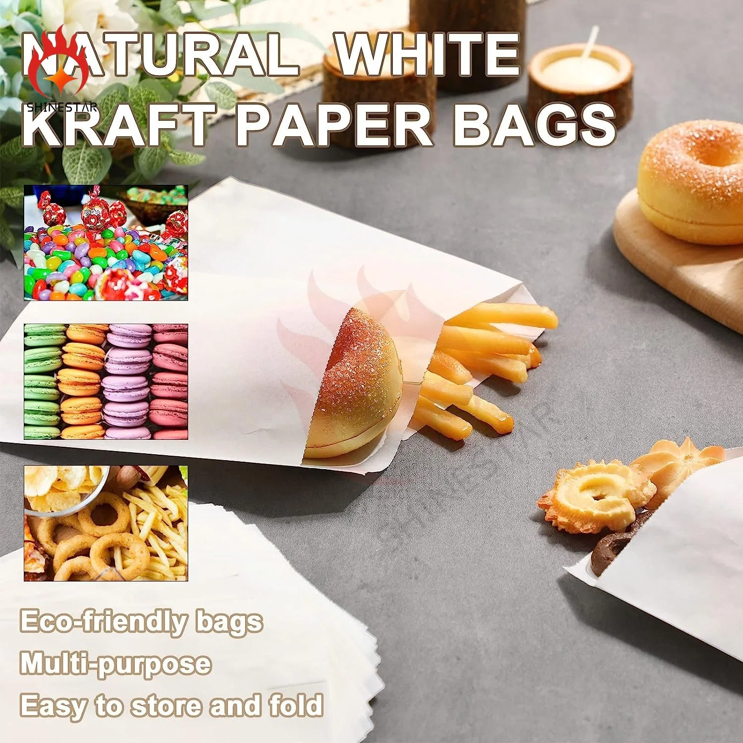 Grease-Proof Paper Glassine Kraft Packing Bag Storage Cookie Sandwich Snack Packaging Bag