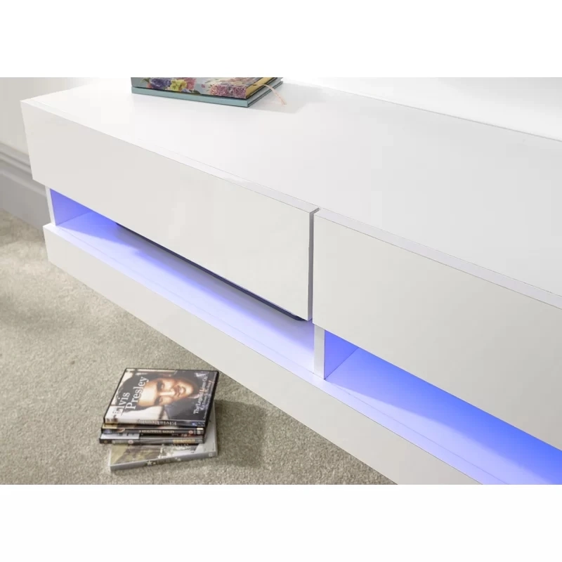 Moderno barato Blanco madera MDF estilo moderno soporte de TV con Luz LED azul