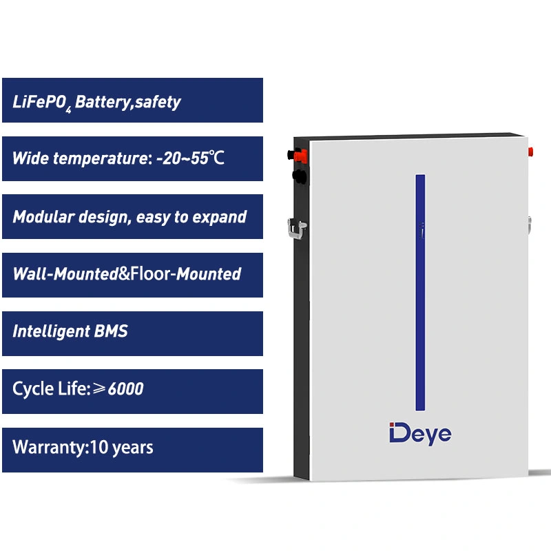 Deye Ess RW-M6.1 Bateria de Armazenamento de Energia Solar Residencial LiFePO4 Montada na Parede para Casa.