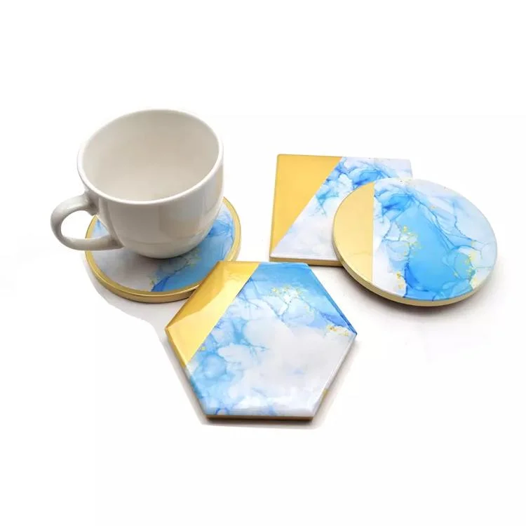 Nordic Style Ceramic Coasters Set Gold Marble Drink Coaster for Table Decoration