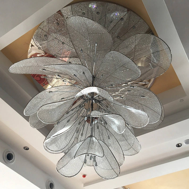 Flor forma vidro decorativo vidro inoxidável lustre de cristal personalizado LED grande Lâmpada pendente