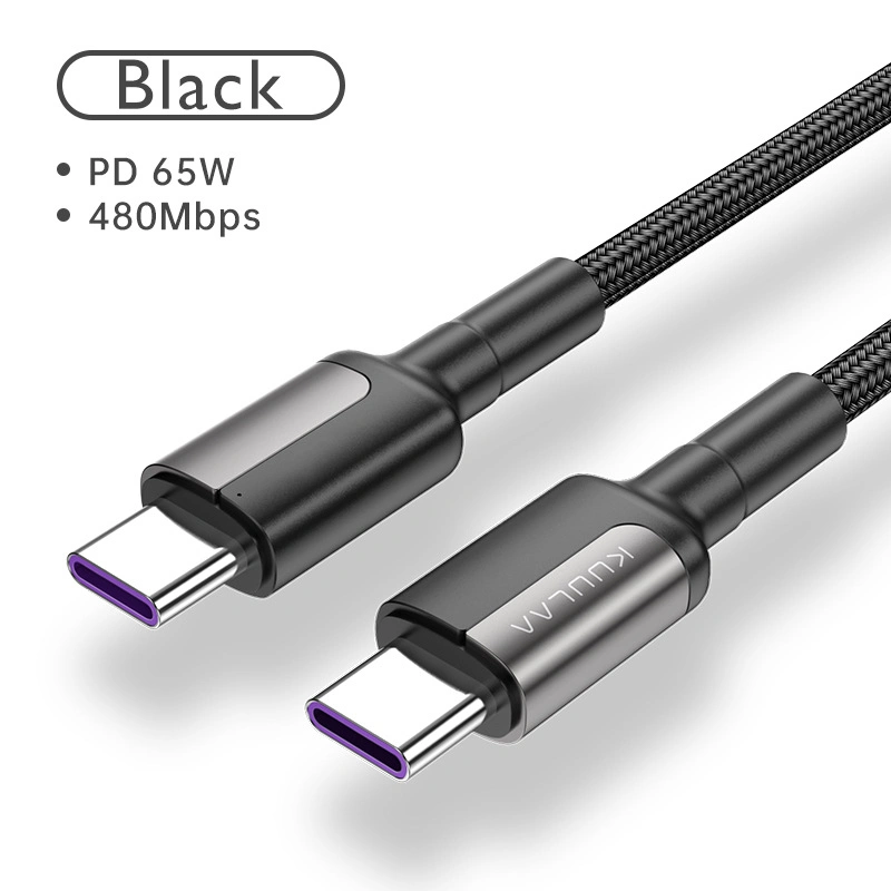 65W Pd Fast Charging Dual-Head Type-C 0.5/1/2/3m Braided Charge Cable 3A Fast Charging Zinc Alloy Data Cable Mobile Phone Accessories for Huawei Xiaomi