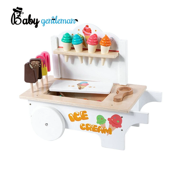 Popular Shopping Pretend Play Wooden Ice Cream Cart Toy for Kids Z10160A