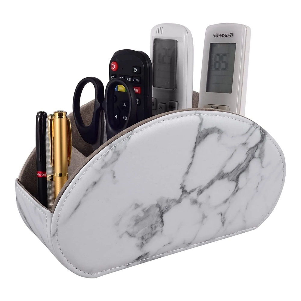 Marble Pen Storage Desktop Organizer Leather TV Remote Control Holder with 5 Compartments
