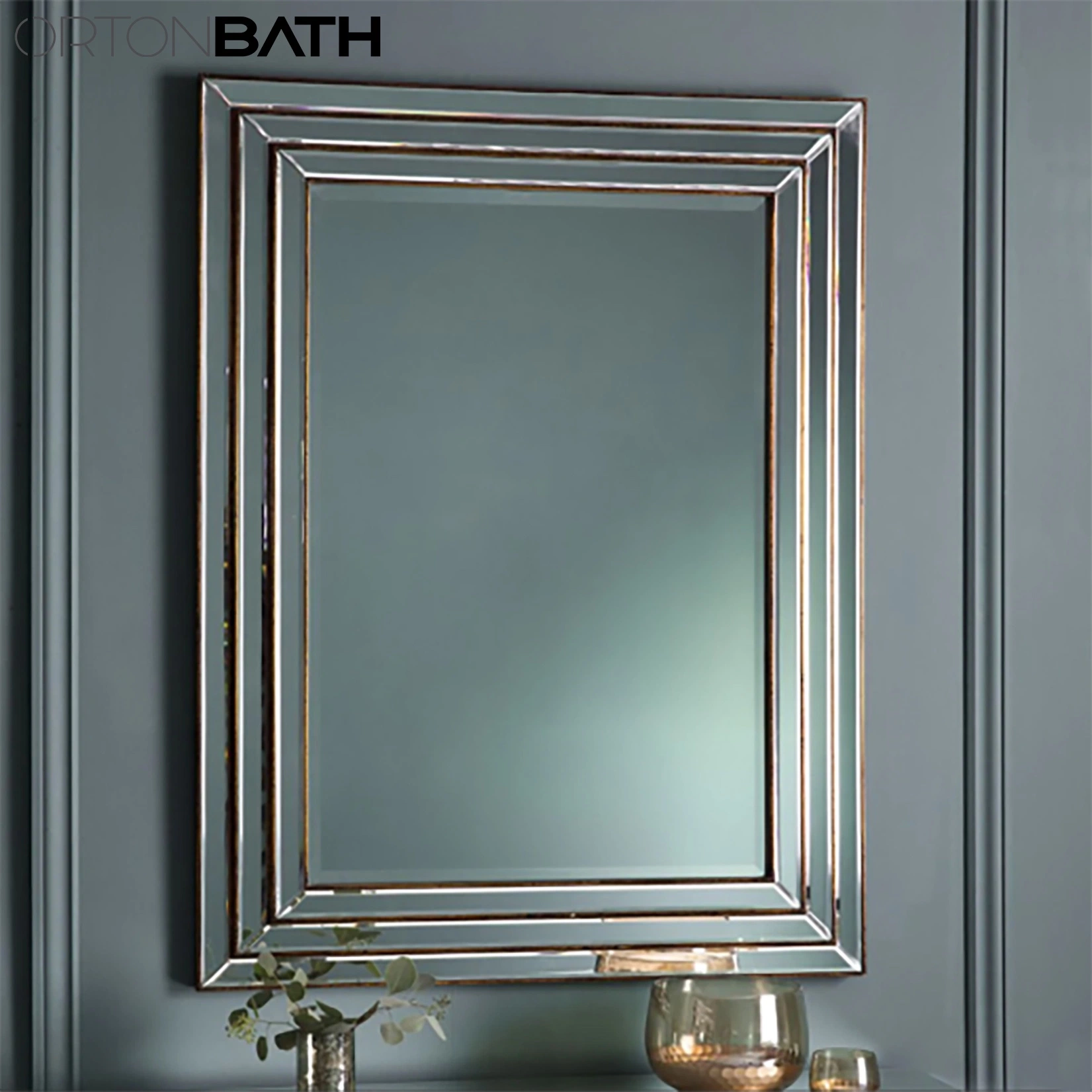 Ortonbath Rectangular Empire Art Direct Wall, Solid Wood Frame Covered with Beveled Multi Faceted Octagons Bars Modern Mirror for Bathroom, Vanity, Bedroom