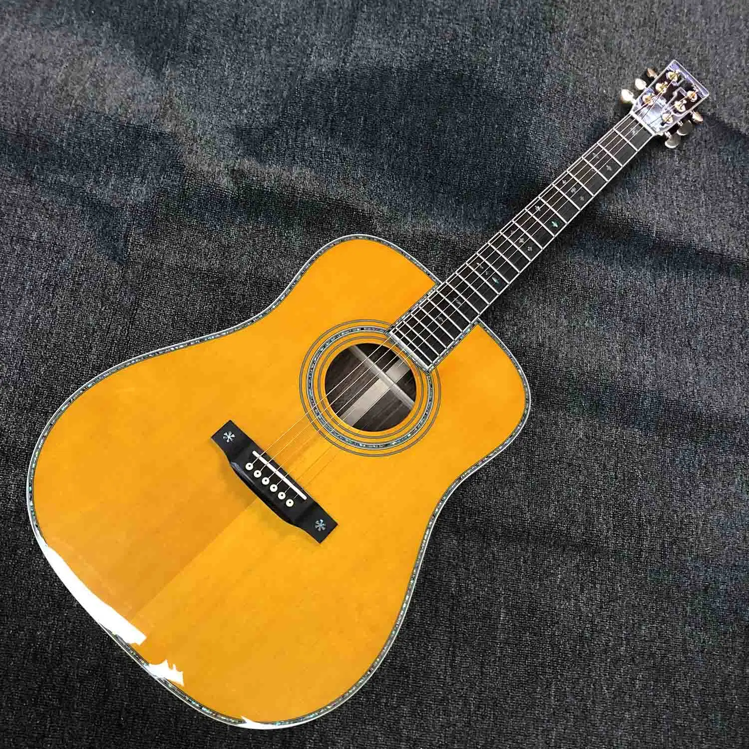 Custom Abalone Binding Signature Dreadnought 41 Inch Acoustic Guitar with Yellow Painting