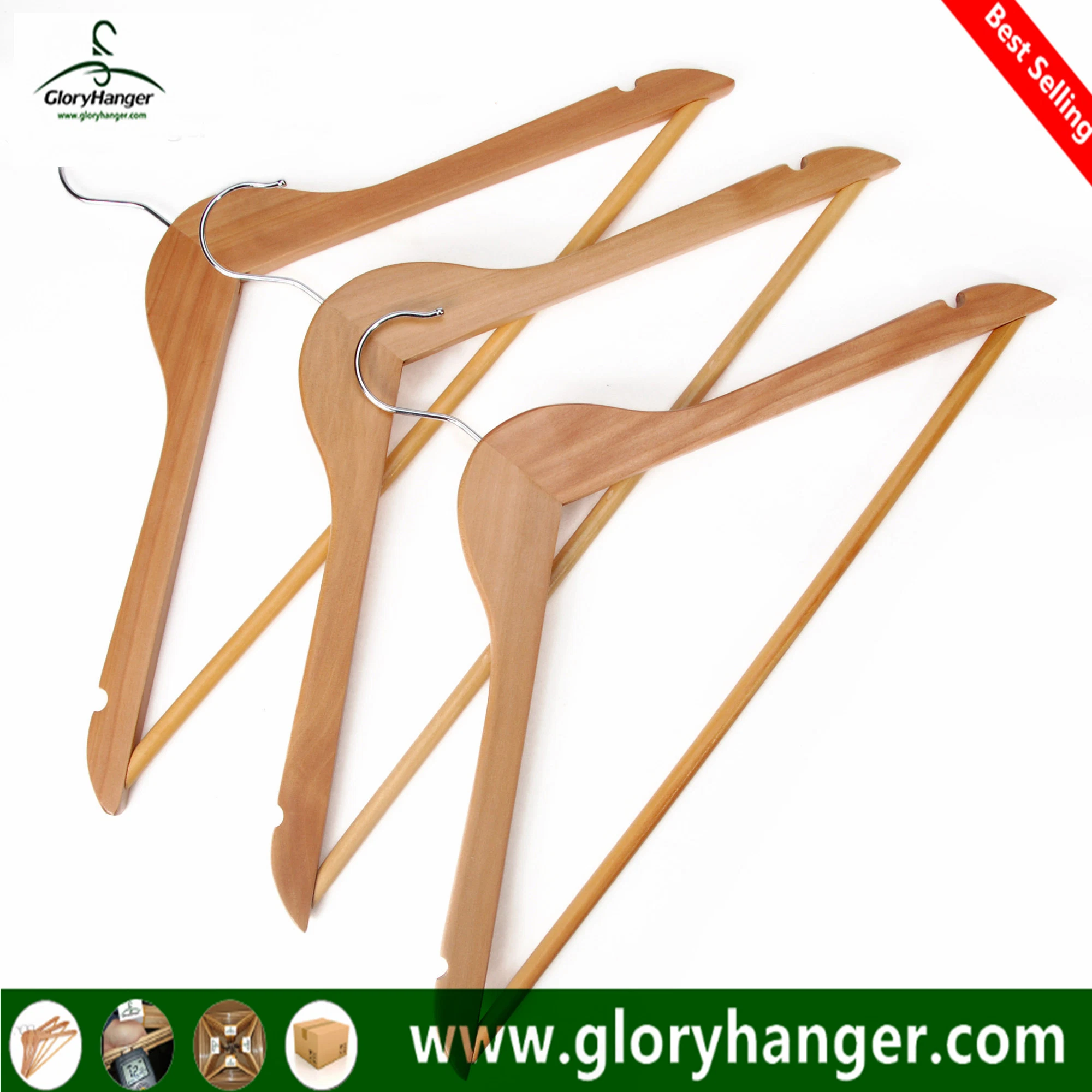 A Grade Wholesale/Supplier Top Wooden Clothes Hanger for Man Garment Furniture Hanger with Bar
