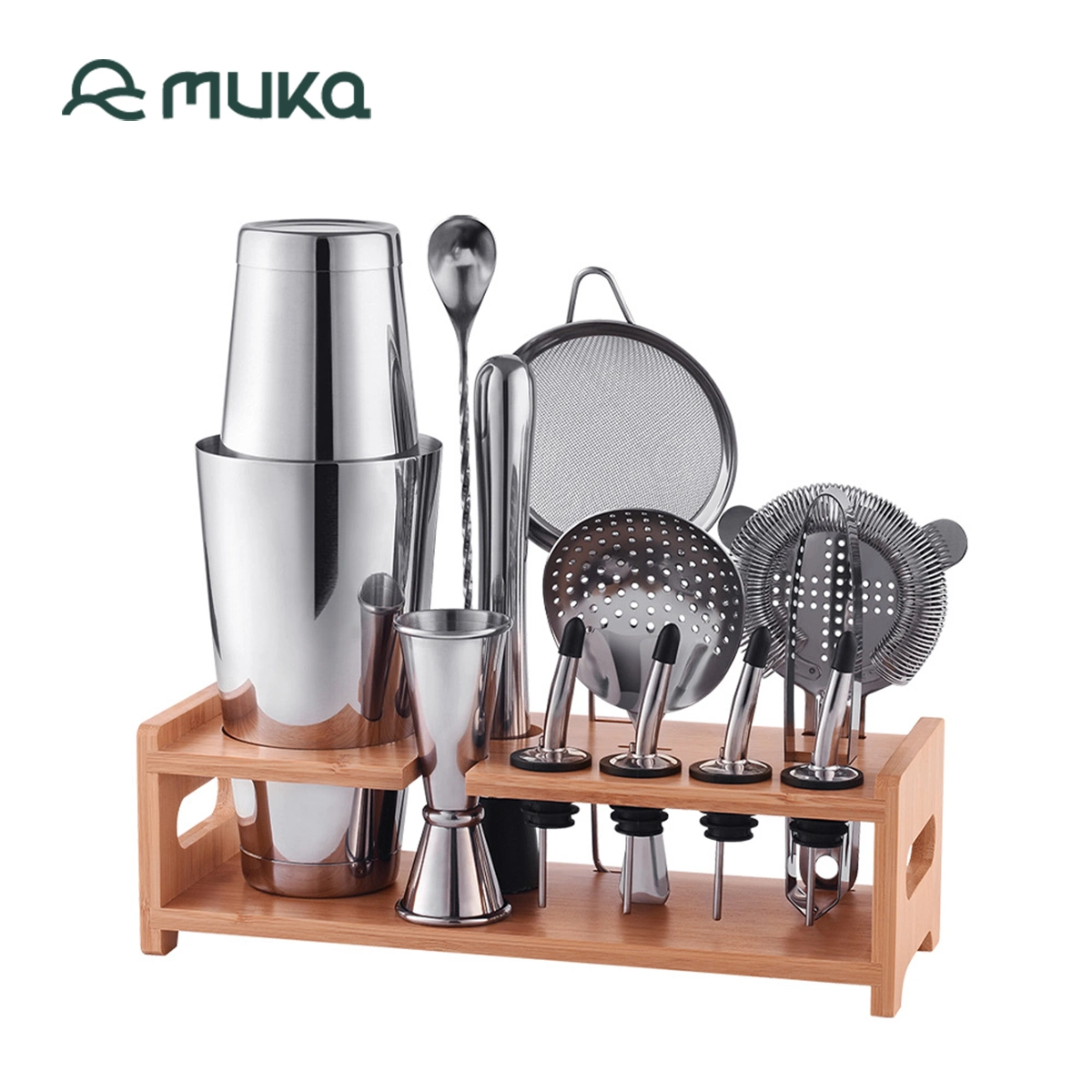 13 Pieces Professional Bartender Kit 550/800ml Cocktail Shaker Making Set with Bamboo Holder for Cocktail or Bubble Tea