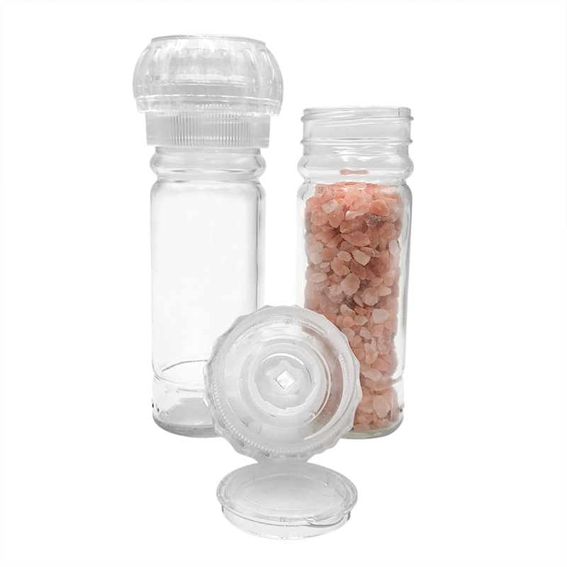 100ml Jar de vidrio transparente con molinillo para Pimienta y SAL Molino