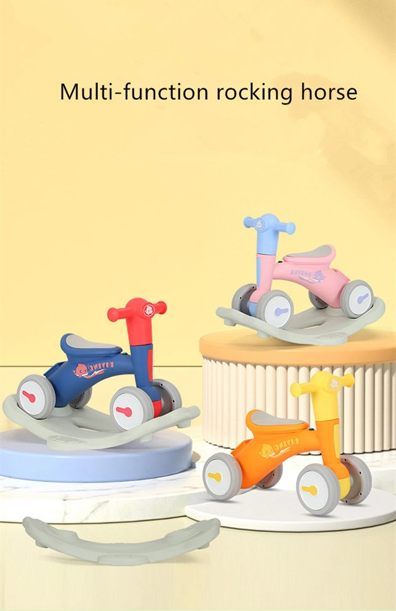 Birthday Gift for Ages 1-6 Four-Wheel Toy Car Dual-Use Children&prime; S Rocking Horse 2-in-1 Scooter Baby Walker Music Lights Balance