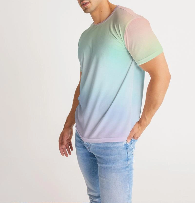 Premium Quality Soft Comfortable Cotton Muscle Fitness Gradient Rainbow Color Printed T Shirt