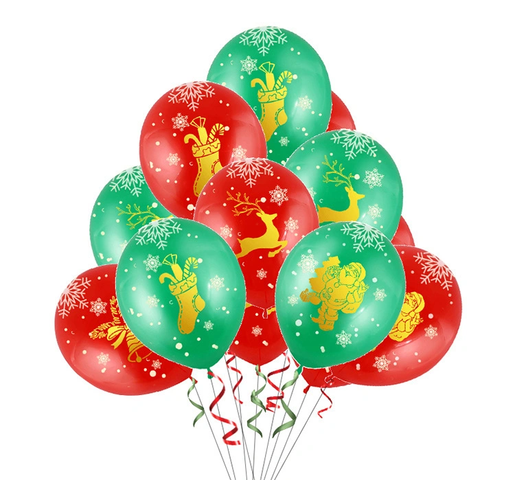 12 Inch Round Shape Red Color Latex Balloons Santa Claus Printing Christmas Snowman Christmas Tree Balloon Decorative